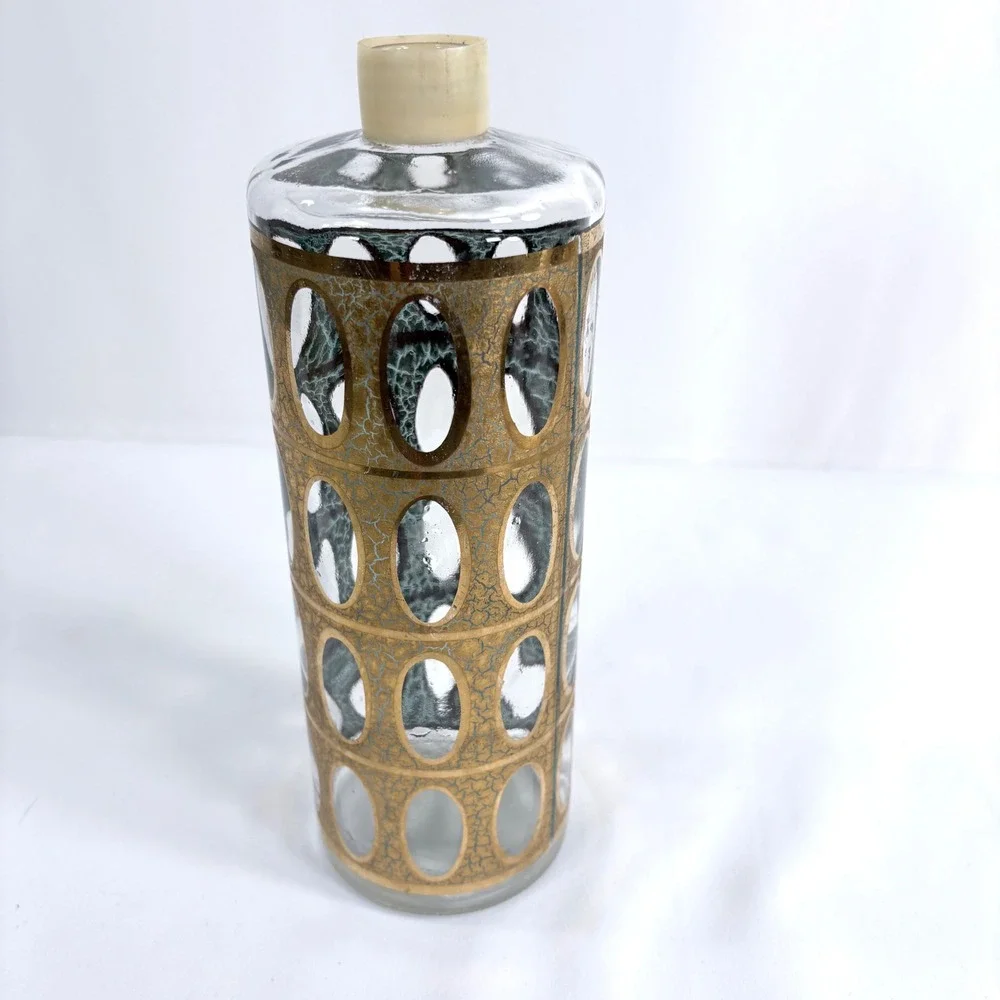 Vintage Culver Pisa Decanter‎ 22-karat Gold Gold Crackle Oval Cutout Barware